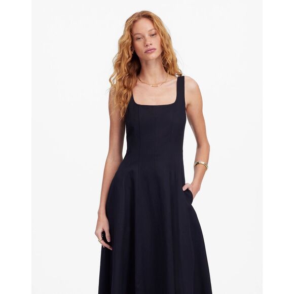 NWT Madewell Women's Seamed Square Neck Midi Dress in Black Size 14 - Picture 5 of 16